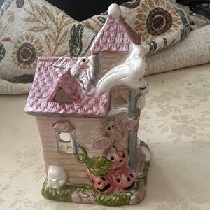 Pink and White Ceramic Haunted House Decor